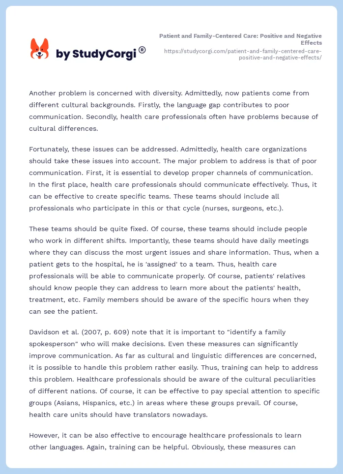 Patient and Family-Centered Care: Positive and Negative Effects. Page 2
