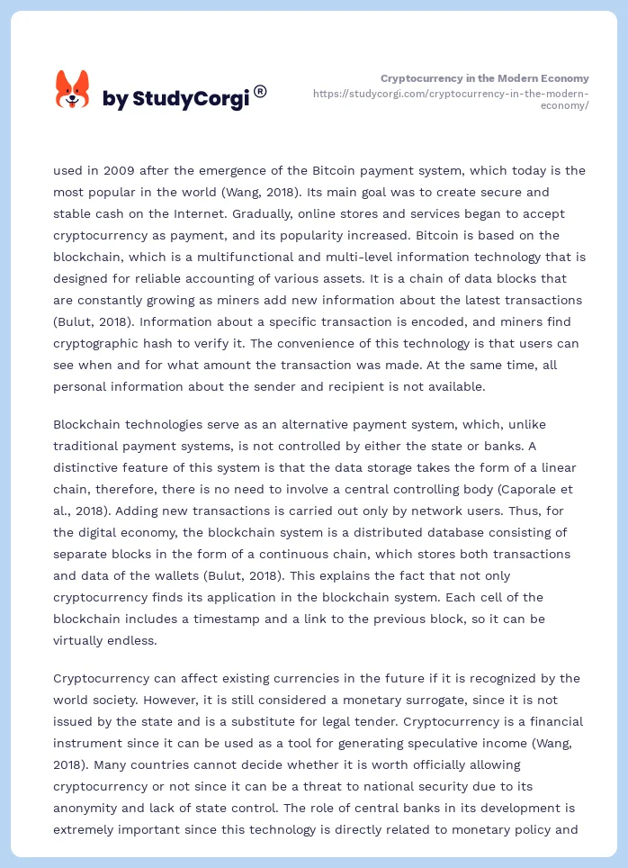 Cryptocurrency in the Modern Economy. Page 2