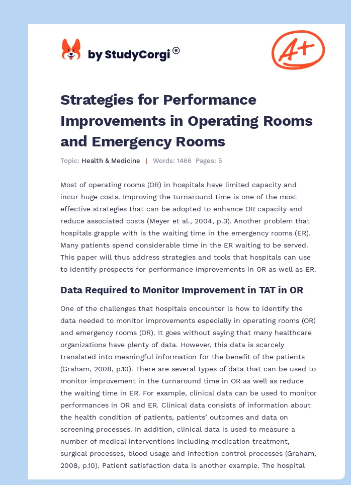 Strategies for Performance Improvements in Operating Rooms and Emergency Rooms. Page 1