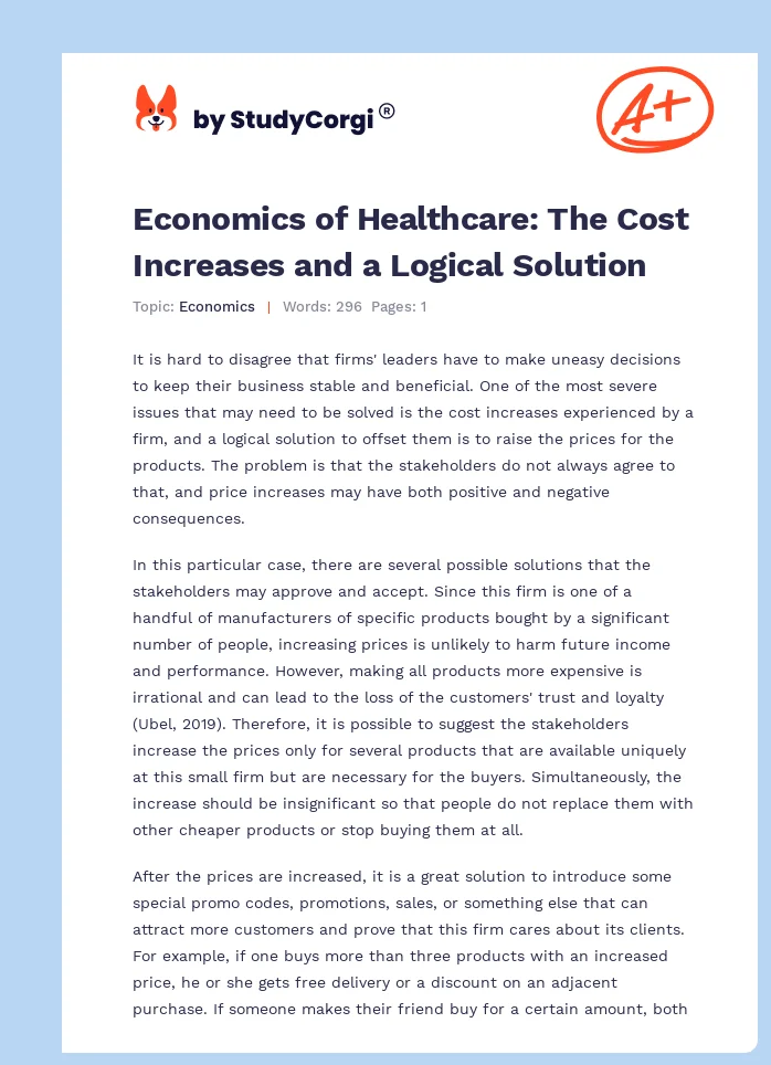 Economics of Healthcare: The Cost Increases and a Logical Solution. Page 1