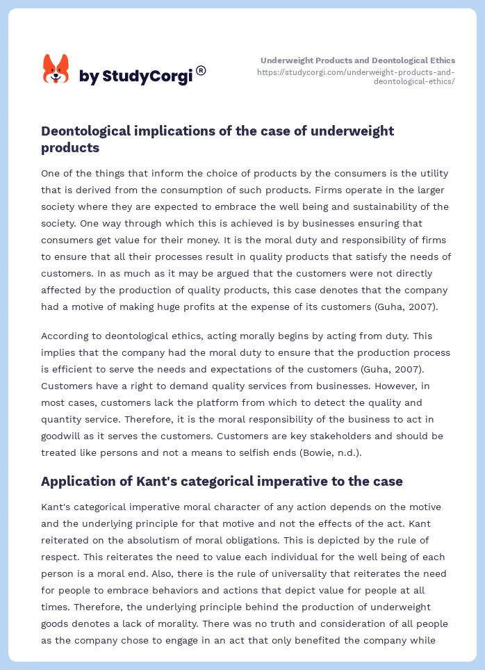 Underweight Products and Deontological Ethics. Page 2