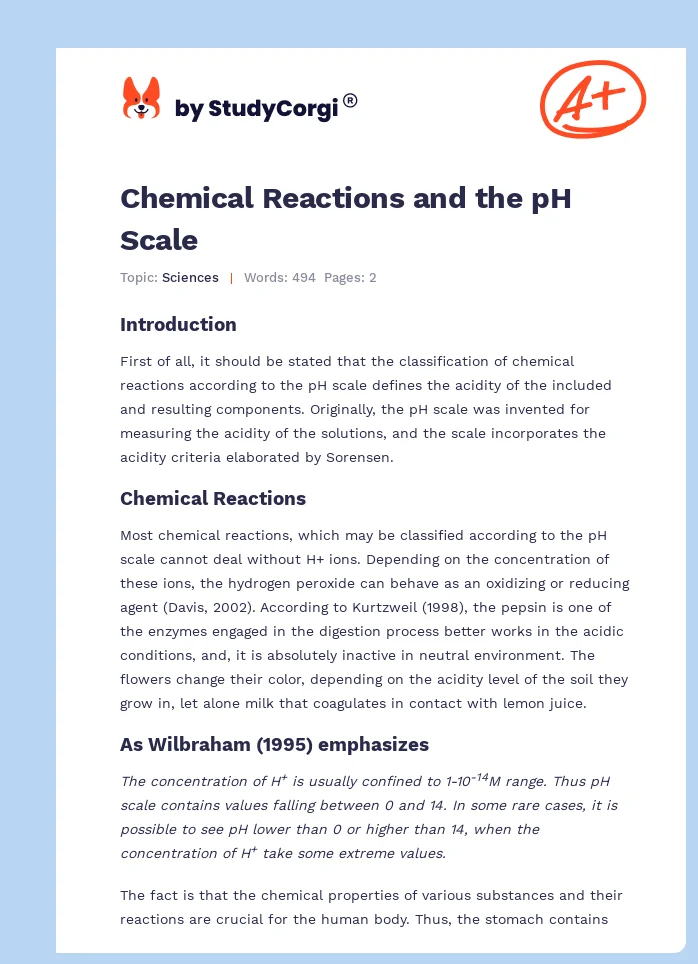 Chemical Reactions and the pH Scale. Page 1