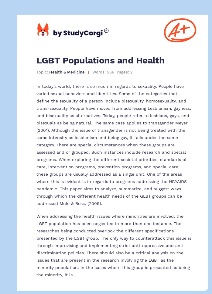 LGBT Populations and Health. Page 1