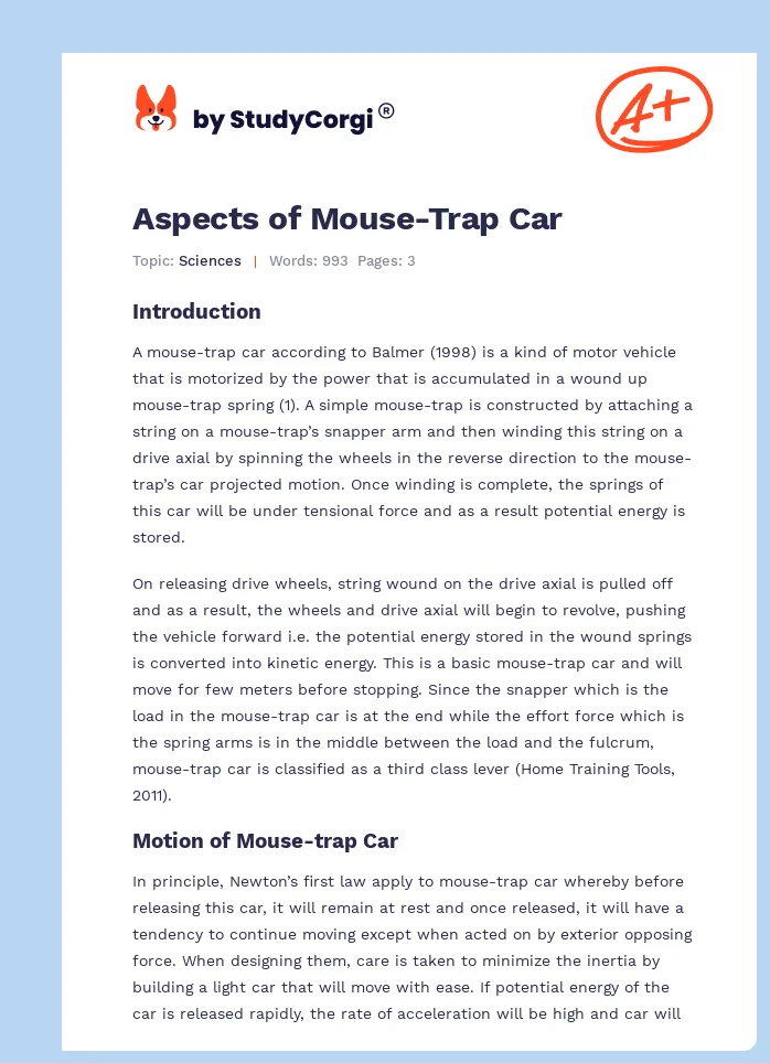 Aspects of Mouse-Trap Car. Page 1