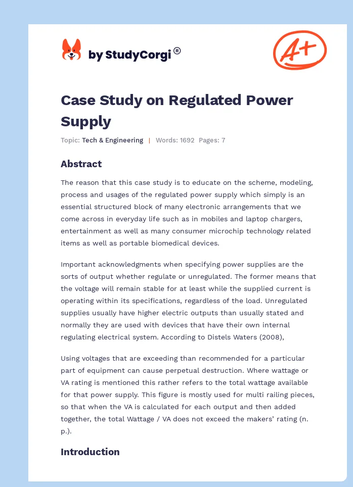 Case Study on Regulated Power Supply. Page 1