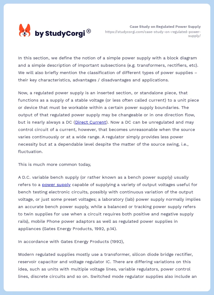 Case Study on Regulated Power Supply. Page 2