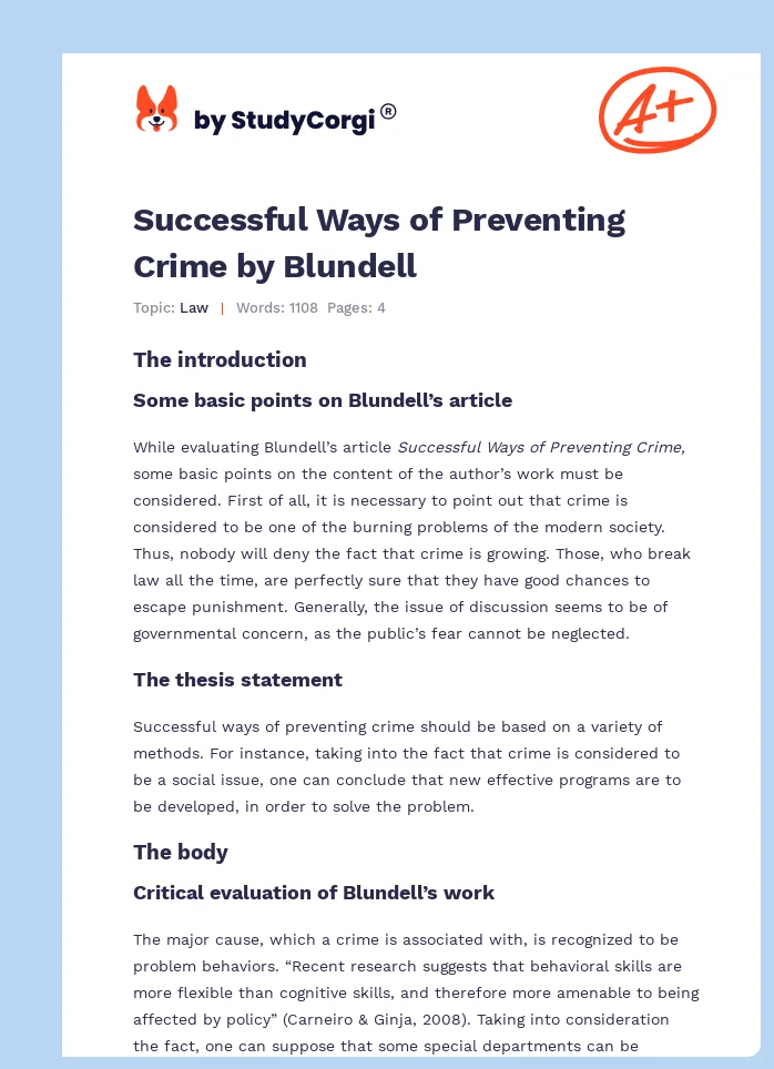 Successful Ways of Preventing Crime by Blundell. Page 1