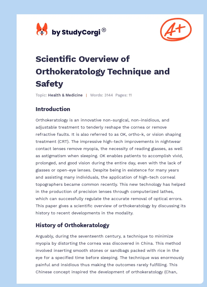 Scientific Overview of Orthokeratology Technique and Safety. Page 1