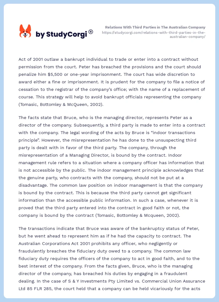 Relations With Third Parties in The Australian Company. Page 2