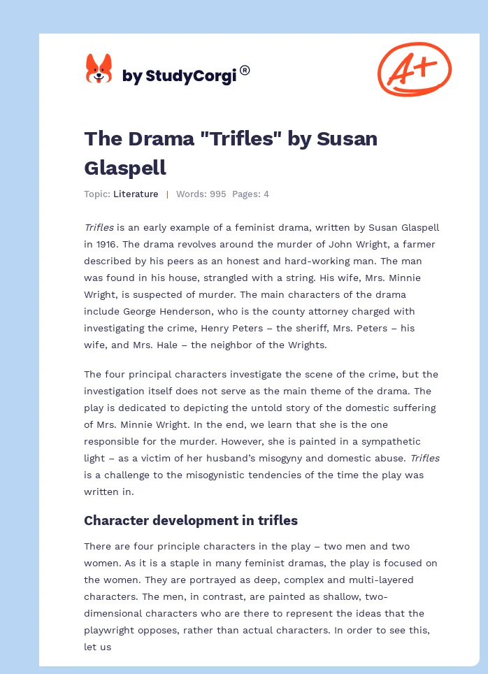 The Drama "Trifles" by Susan Glaspell. Page 1