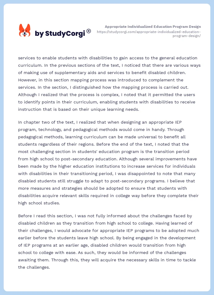 Appropriate Individualized Education Program Design. Page 2