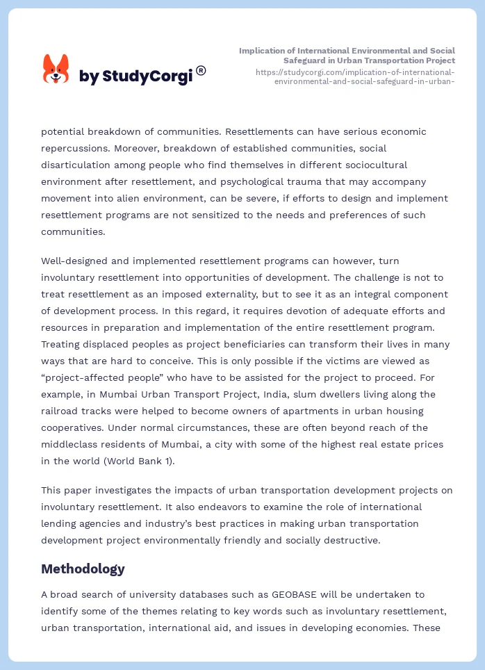 Implication of International Environmental and Social Safeguard in Urban Transportation Project. Page 2