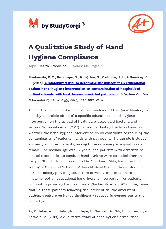 A Qualitative Study of Hand Hygiene Compliance. Page 1