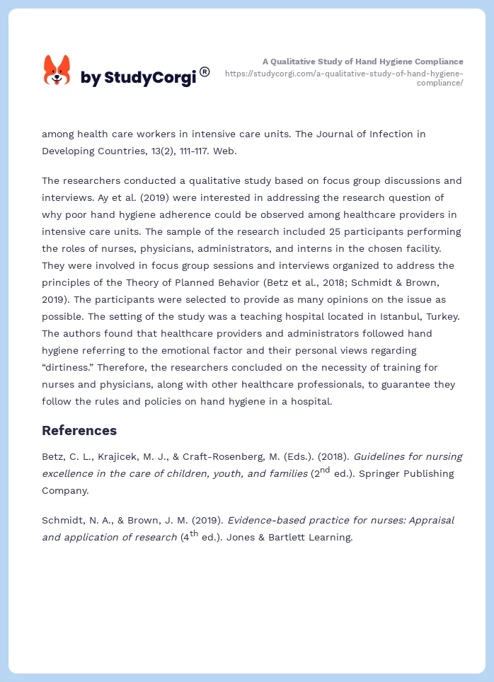 A Qualitative Study of Hand Hygiene Compliance. Page 2
