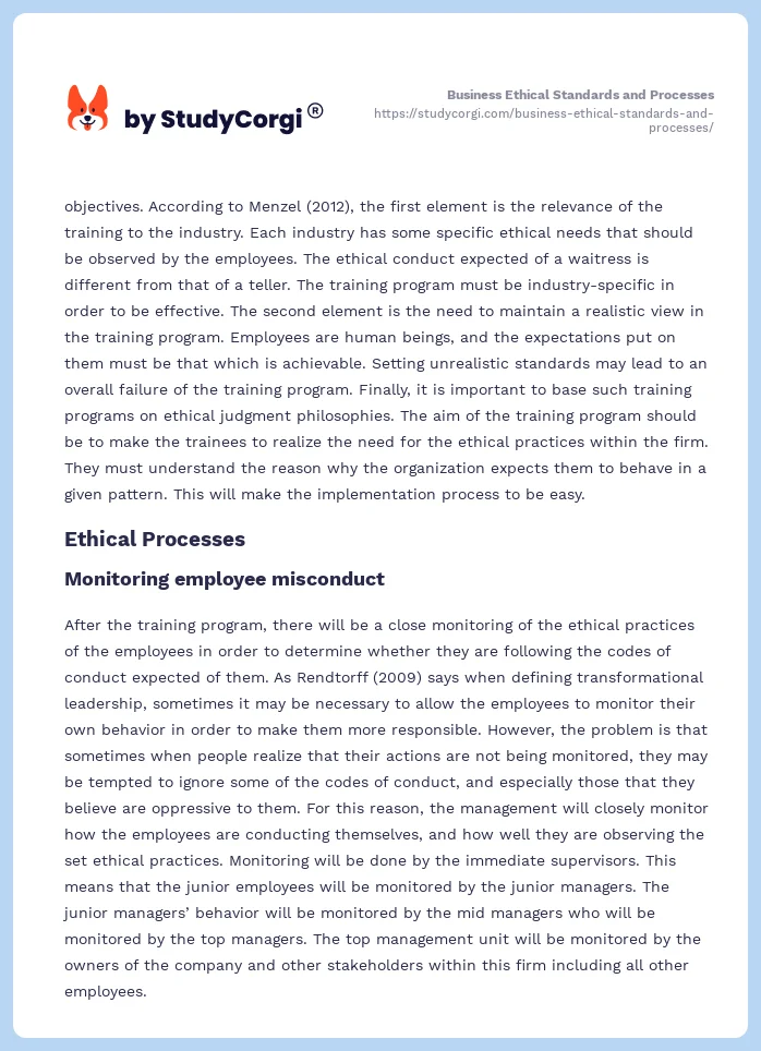 Business Ethical Standards and Processes. Page 2