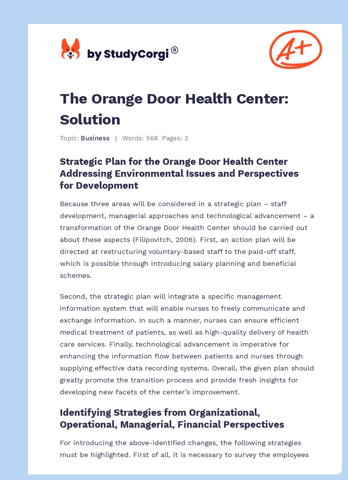 The Orange Door Health Center: Solution. Page 1