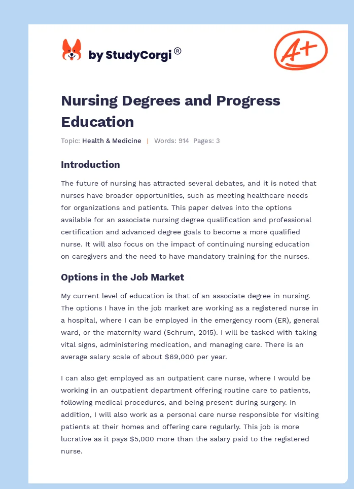 Nursing Degrees and Progress Education. Page 1