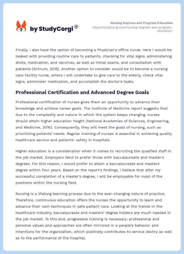 Nursing Degrees and Progress Education. Page 2