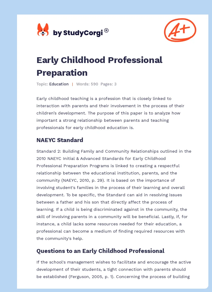 Early Childhood Professional Preparation. Page 1