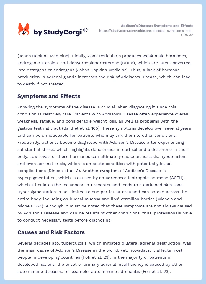 Addison’s Disease: Symptoms and Effects. Page 2
