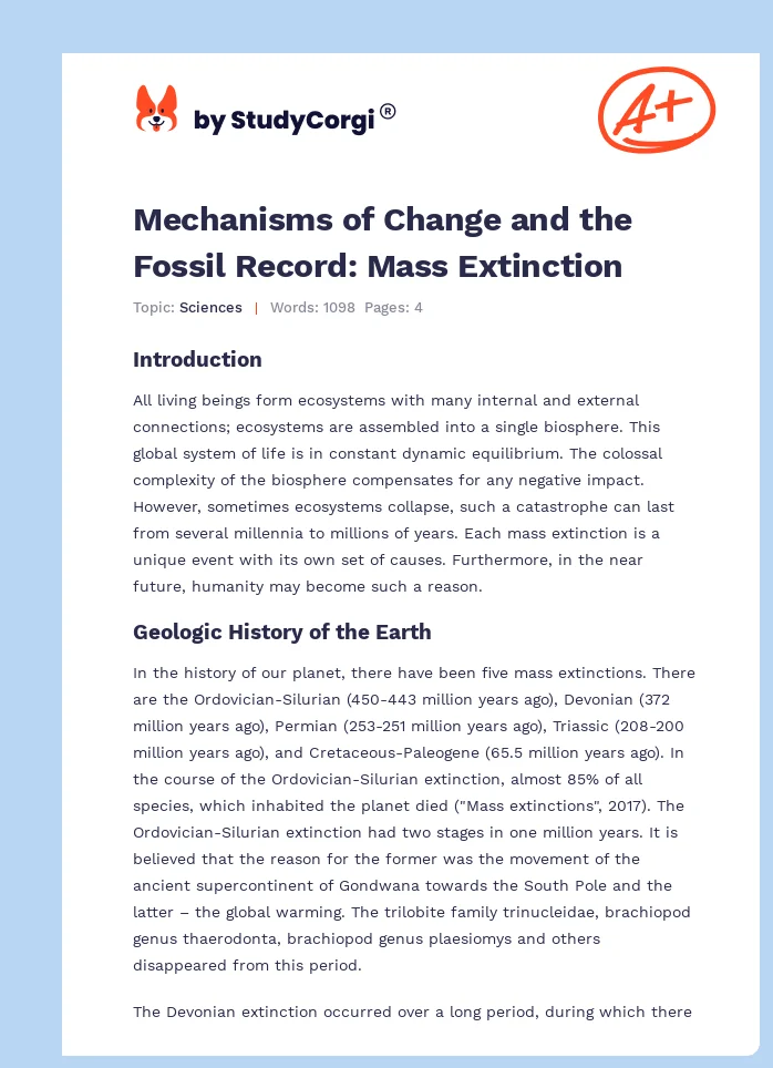 Mechanisms of Change and the Fossil Record: Mass Extinction. Page 1