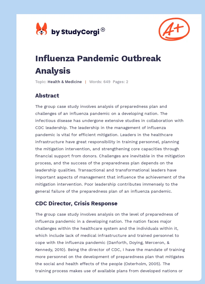 Influenza Pandemic Outbreak Analysis. Page 1