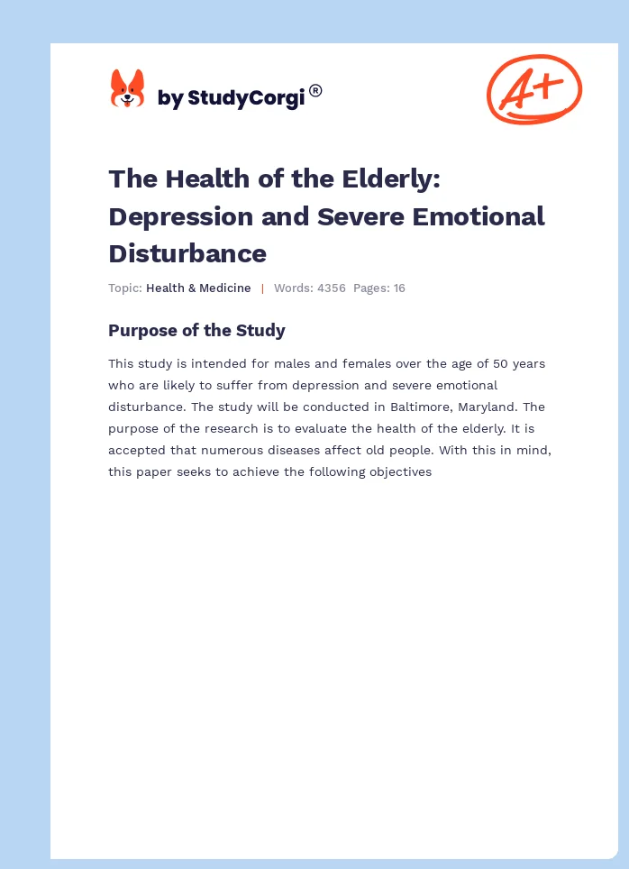 The Health of the Elderly: Depression and Severe Emotional Disturbance. Page 1