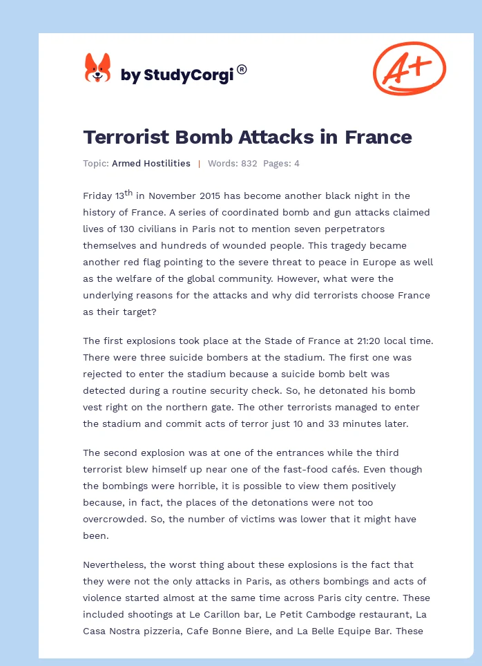 Terrorist Bomb Attacks in France. Page 1