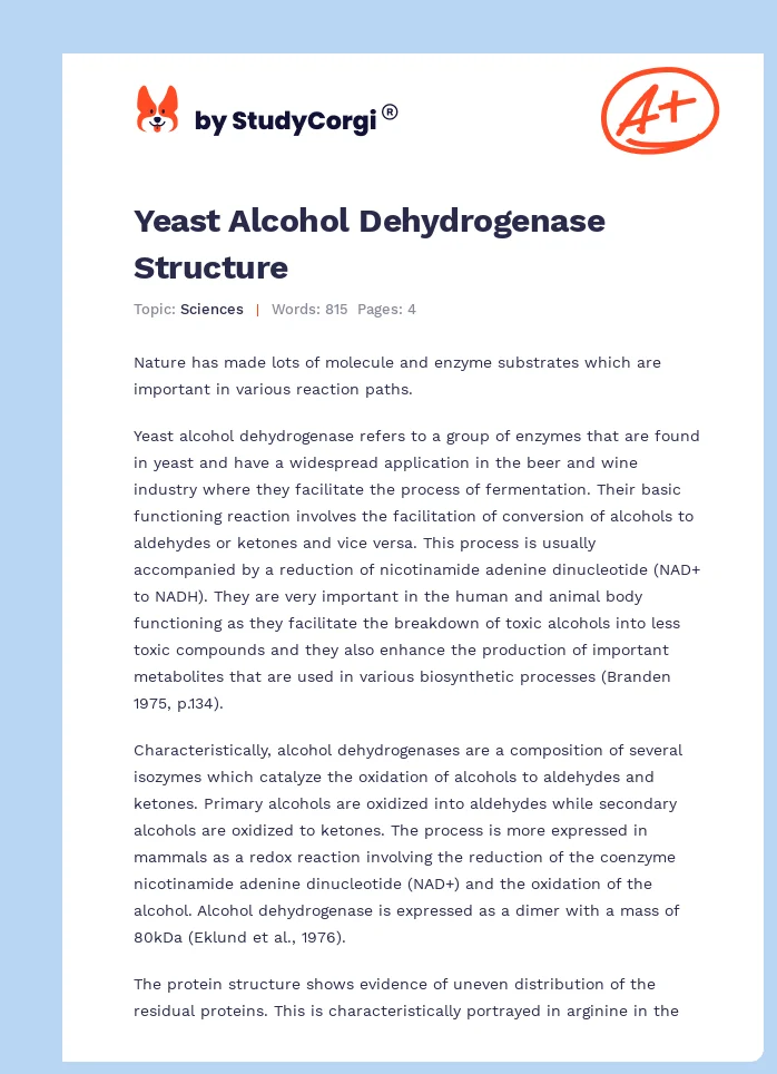 Yeast Alcohol Dehydrogenase Structure. Page 1
