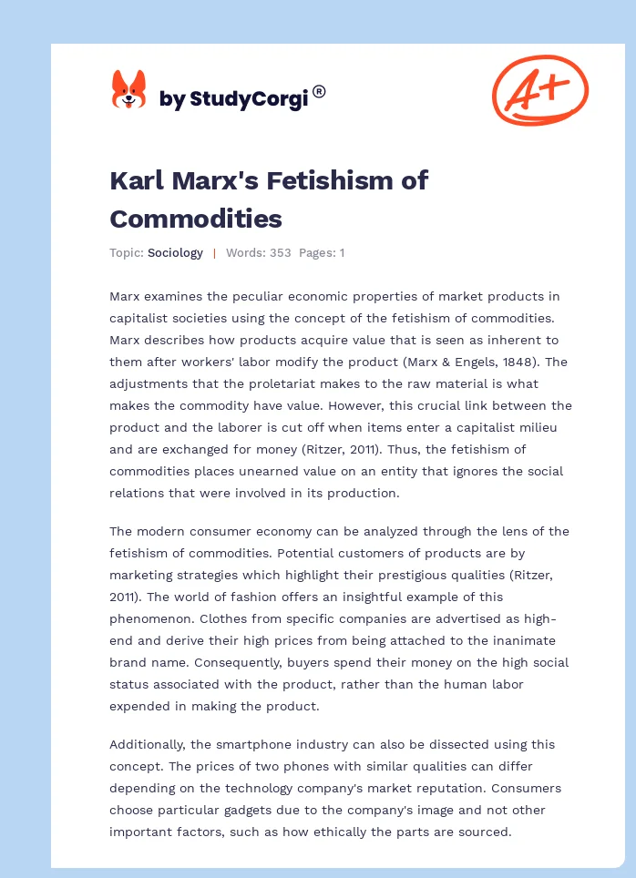 Karl Marx's Fetishism of Commodities. Page 1