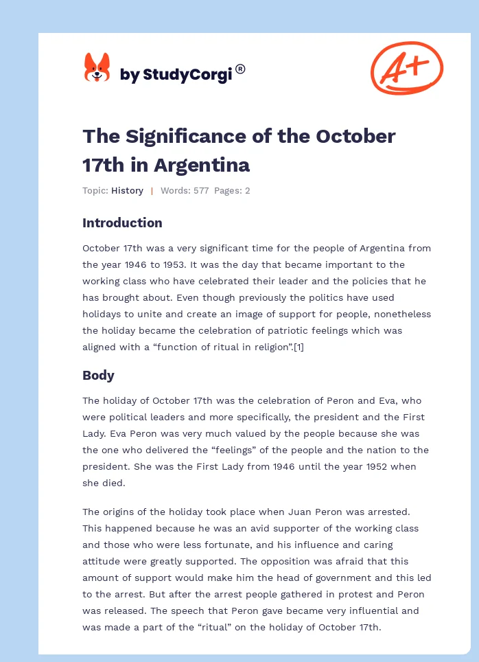 The Significance of the October 17th in Argentina. Page 1