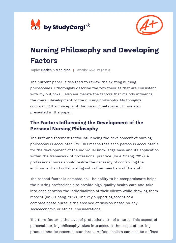 Nursing Philosophy and Developing Factors. Page 1