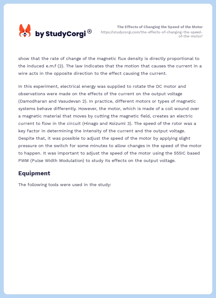 The Effects of Changing the Speed of the Motor. Page 2
