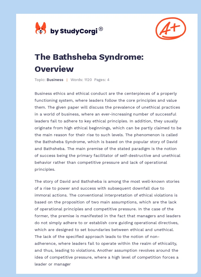 The Bathsheba Syndrome: Overview. Page 1