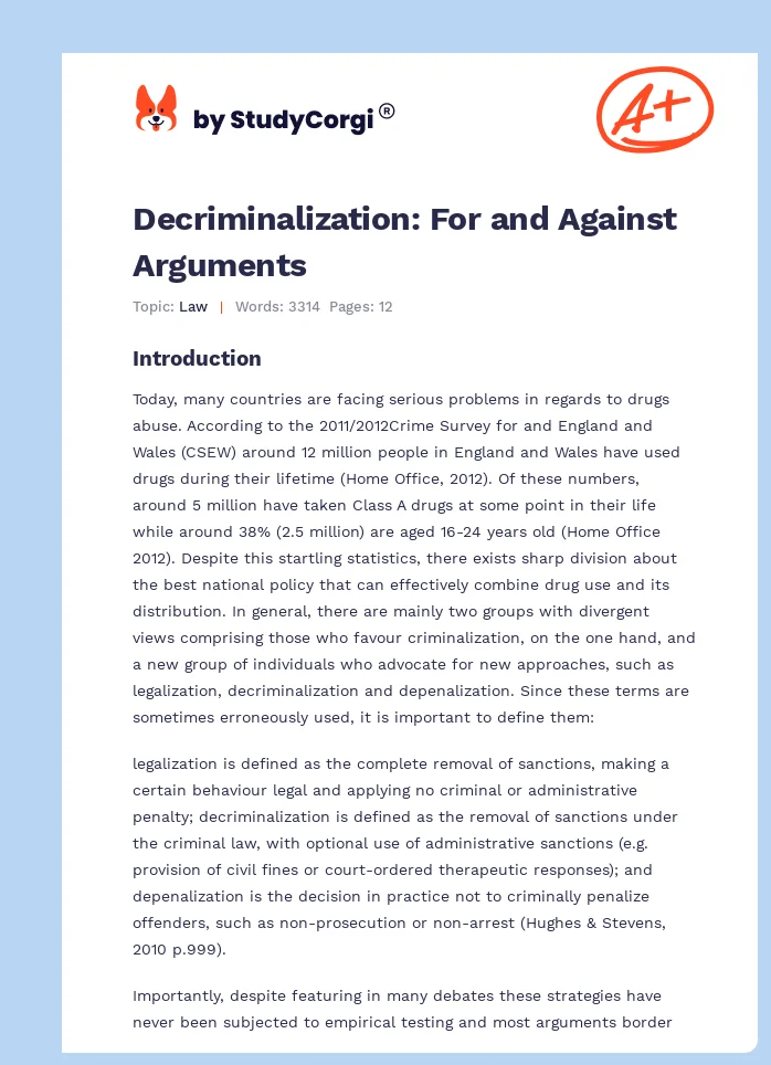 Decriminalization: For and Against Arguments. Page 1
