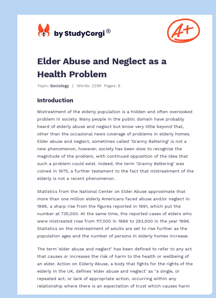 Elder Abuse and Neglect as a Health Problem. Page 1