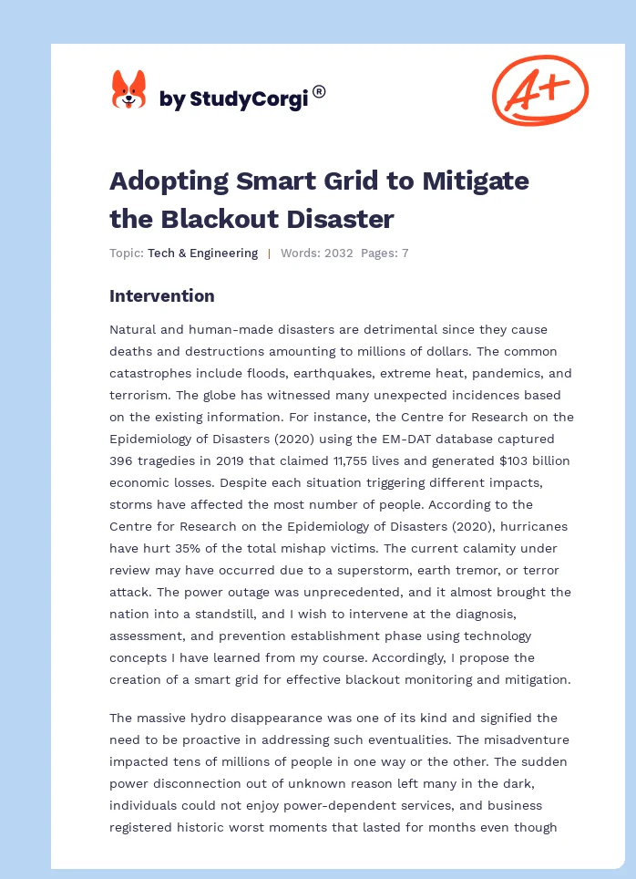 Adopting Smart Grid to Mitigate the Blackout Disaster. Page 1