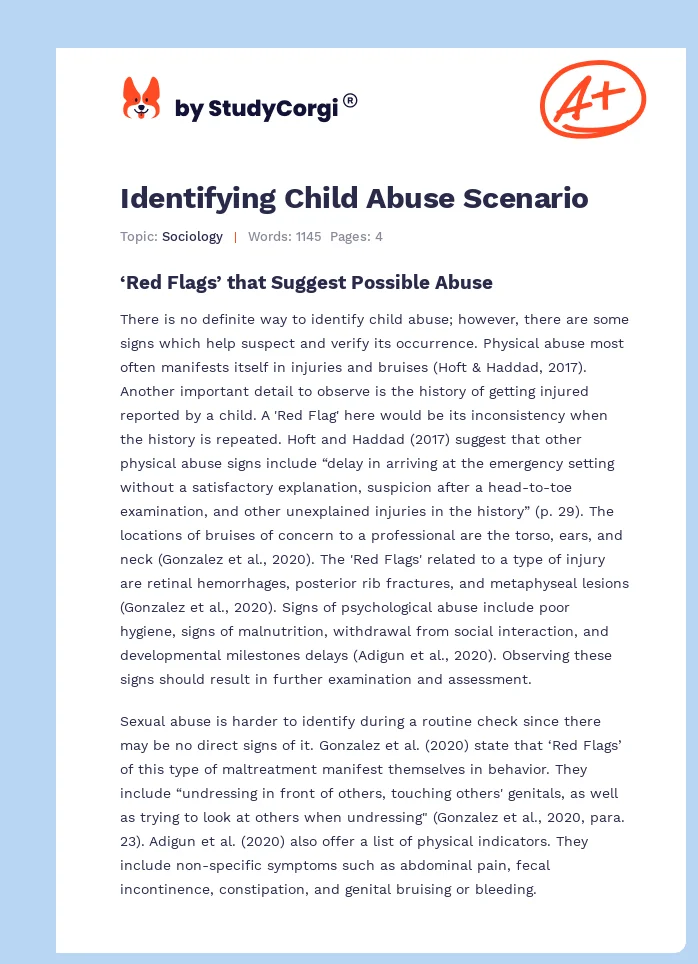 Identifying Child Abuse Scenario. Page 1