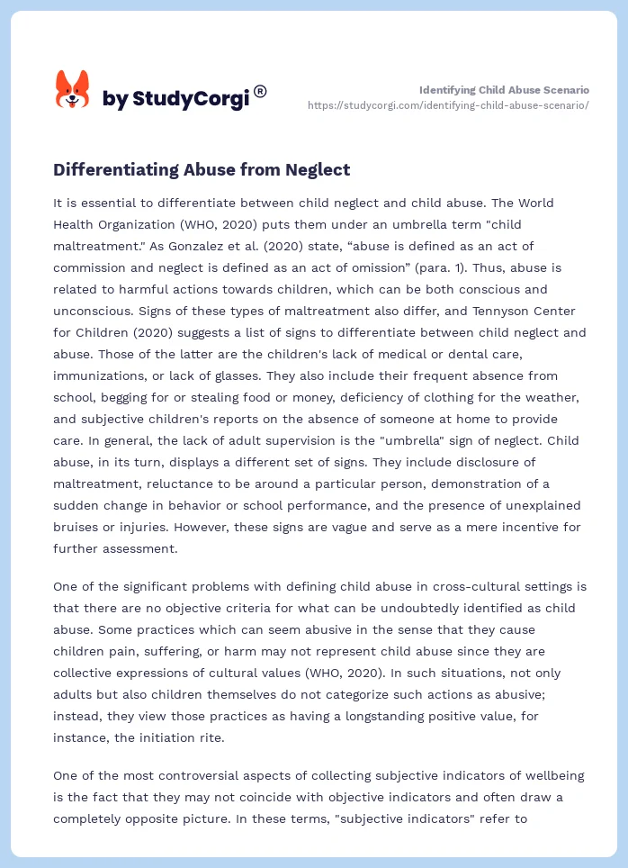 Identifying Child Abuse Scenario. Page 2
