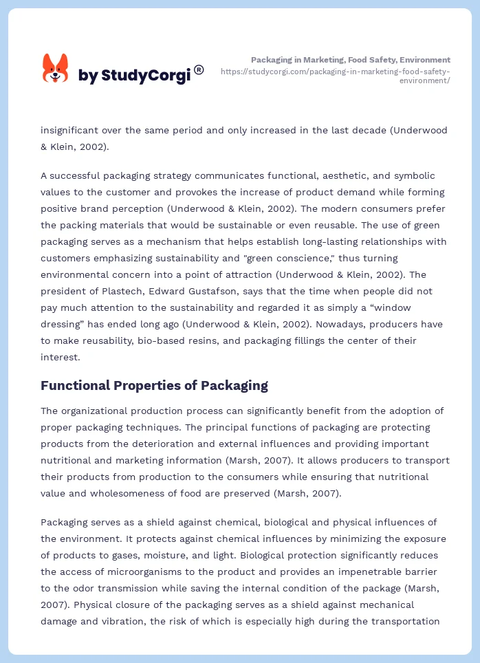 Packaging in Marketing, Food Safety, Environment. Page 2