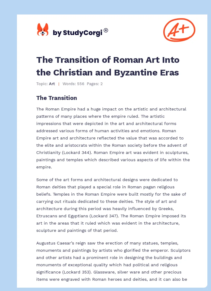 The Transition of Roman Art Into the Christian and Byzantine Eras. Page 1