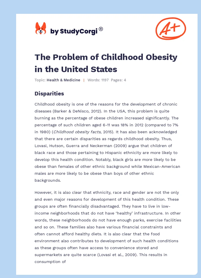 The Problem of Childhood Obesity in the United States. Page 1