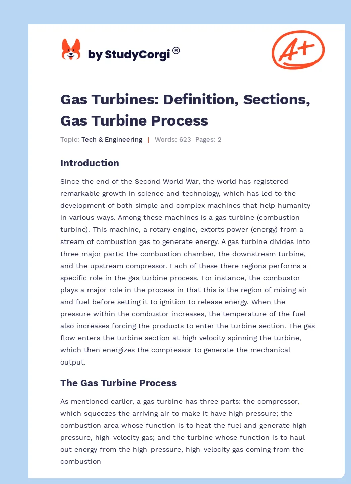 Gas Turbines: Definition, Sections, Gas Turbine Process. Page 1