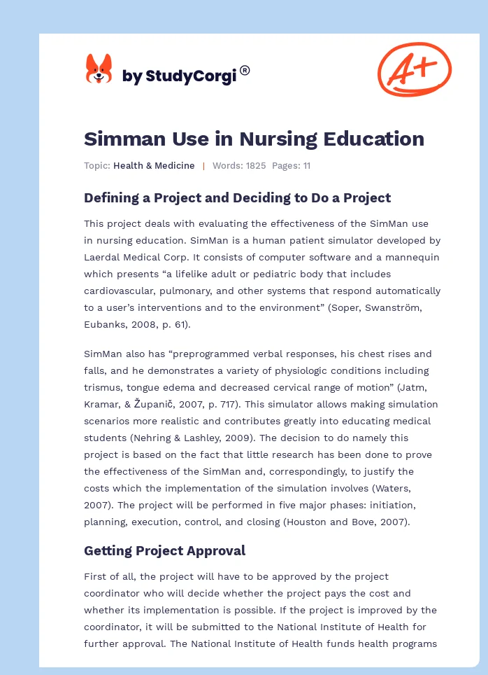 Simman Use in Nursing Education. Page 1