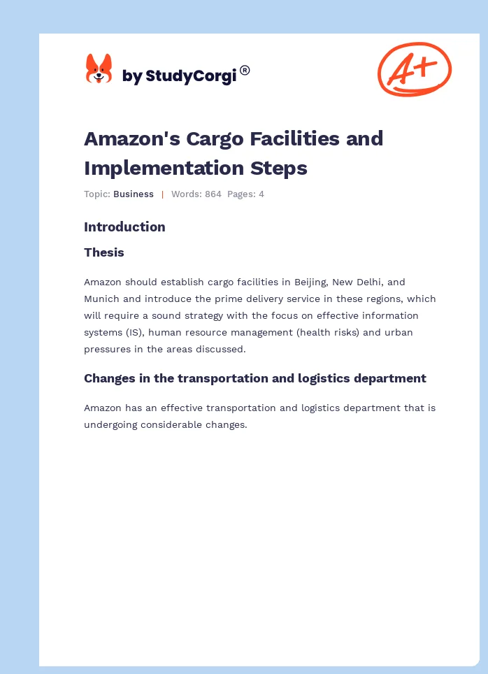 Amazon's Cargo Facilities and Implementation Steps. Page 1
