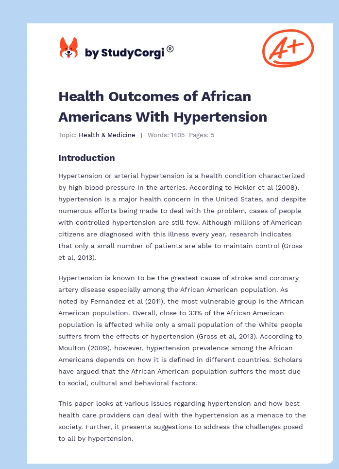 Health Outcomes of African Americans With Hypertension. Page 1