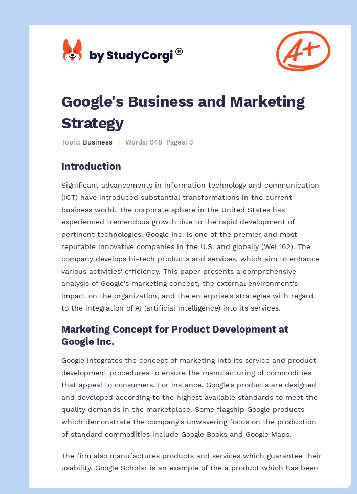 Google's Business and Marketing Strategy. Page 1