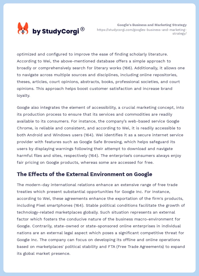 Google's Business and Marketing Strategy. Page 2