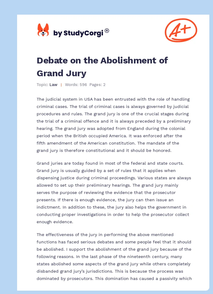Debate on the Abolishment of Grand Jury. Page 1
