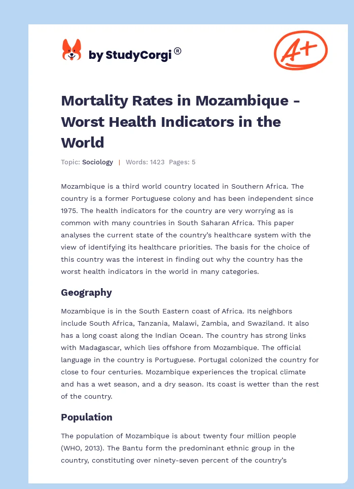 Mortality Rates in Mozambique - Worst Health Indicators in the World. Page 1